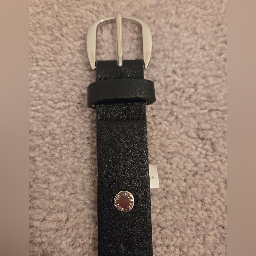 Steve Madden, Black Leather Belt with Silver Buckle, Size Medium